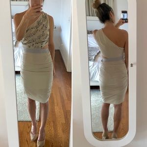 Bebe One shoulder dress with sexy side opening